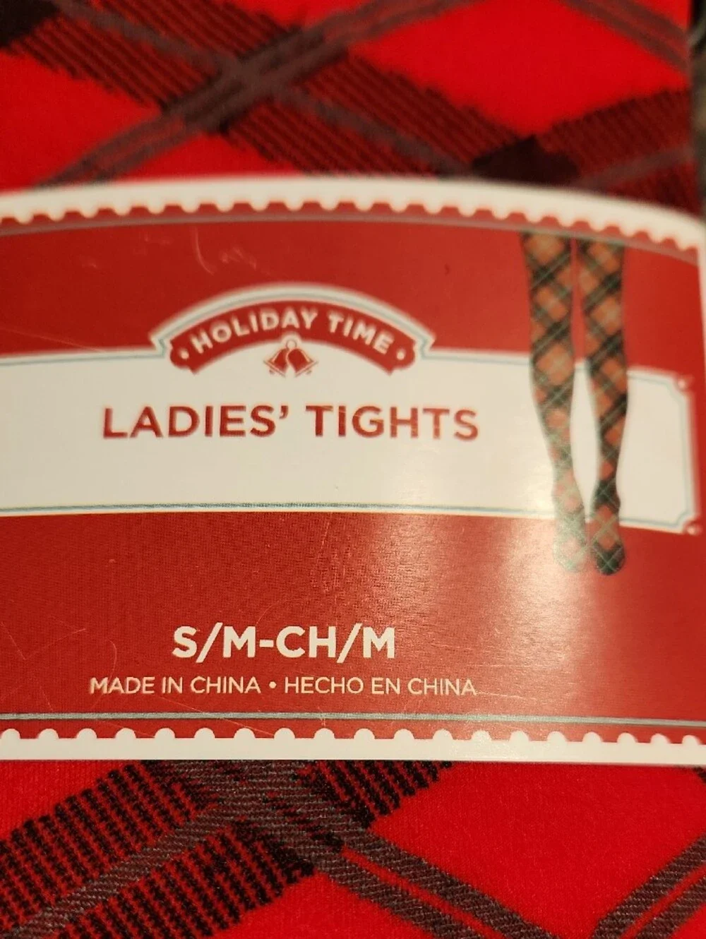 NWT Holiday Time Ladies Plaid Tights Sz S/M
